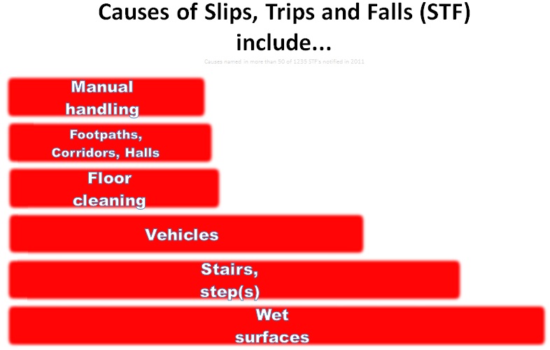 Causes of slips trips and falls include